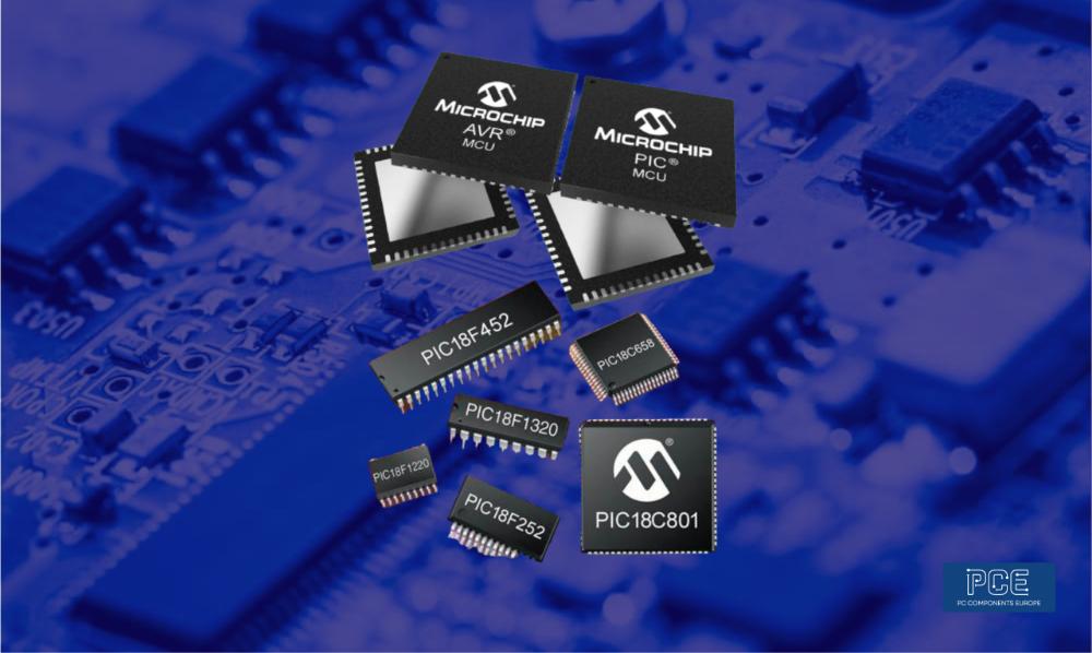 diversi microchip mic pic mcu su sfondo blu